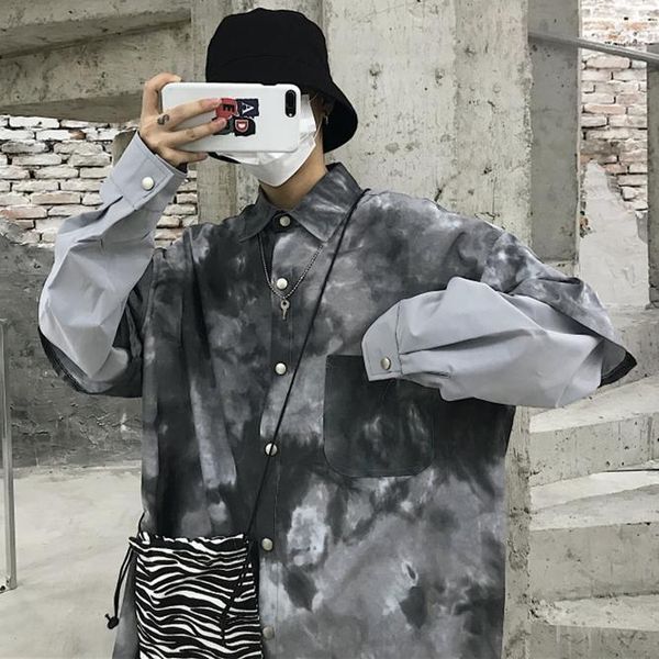 

korean gradient cotton men shirt loose long sleeve button collar shirts blusa masculina vintage casual men clothes new mm60ncs1, White;black