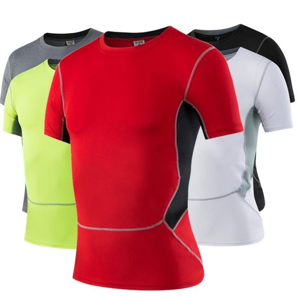 

solid color sports cotton t-shirt short casual man gym running sport jogging t shirt men fitness kg-577, White;red