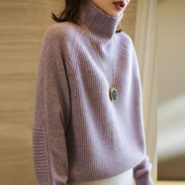 

2021 new 100% pure wool sweater women's turtleneck thicken pullover fashion knitted sweater fall winter large size, White;black