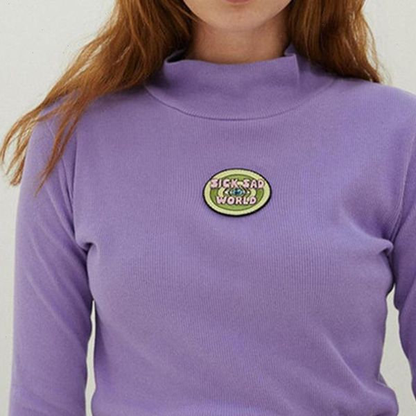 

new autumn pullovers sweaters long sleeve letter embroidery turtleneck slim fit tight sweater purple fashion short tee blous8.21, White;black
