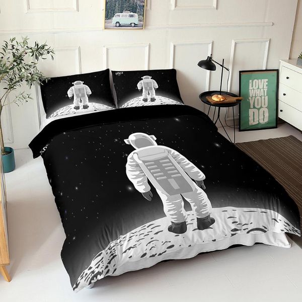 

black duvet cover astronaut pattern print double bedspread with pillowcases king  size bed sheets fabic home textiles