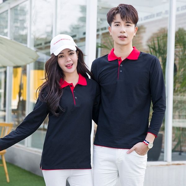 

qq8ia contrast collar long sleeve men's short sleeve lapelsolid cotton t advertising fashion t-shirt women's large polo shirt tiq3, White