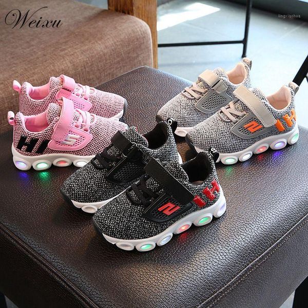 

children's led sports shoes for boys girls light knitted net anti slip shoes kids students tennis luminous sneakers1, Black