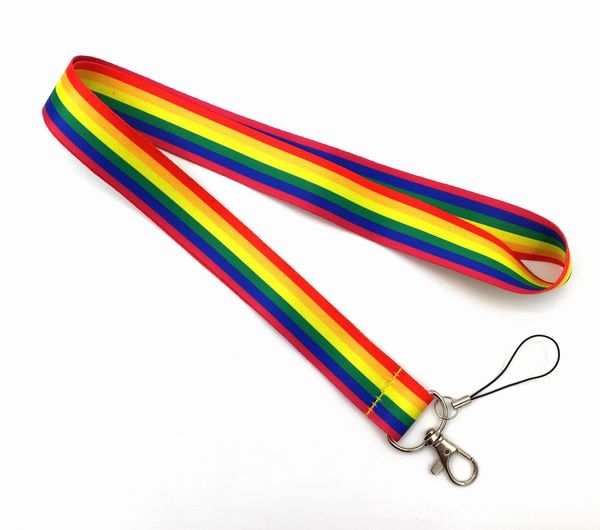 Handy-Riemen Charms Großhandel Neu 100 Stück Sehr schöne Regenbogenstreifen Lanyard Modeschlüssel Handy-Hals-ID-Halter für Autoschlüsselkarte