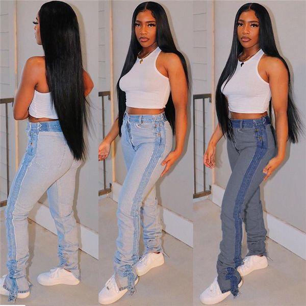 

patchwork stacked jeans women pencil pants high waisted stretch skinny boyfriend denim trousers leggings wholesale dropshpping, Blue