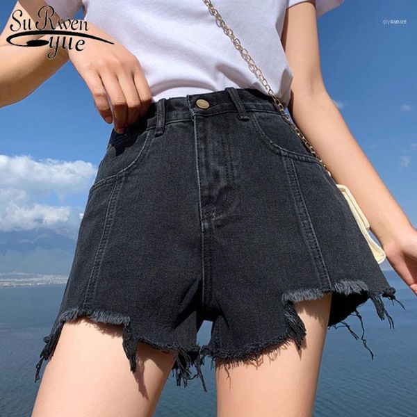 

korean high waist shorts women 2020 summer new cotton denim shorts female thin wide-leg easing hole pantalon corto mujer 9405 5011, Blue