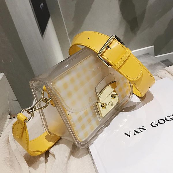 

new chaohua korean baitao oblique bag, wide shoulder strap, one shoulder transparent small square bag
