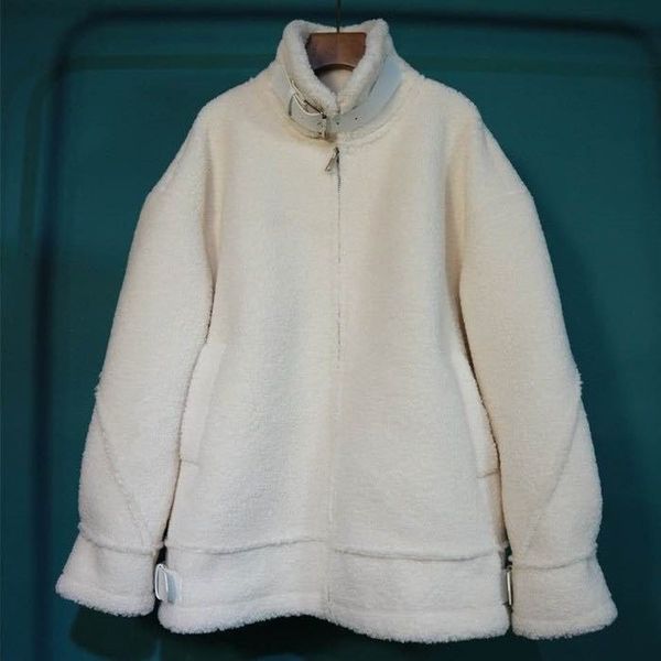 

trendy paris back embroidered letters versatile lamb wool coat men's and women's zipper jacket top, Black;brown