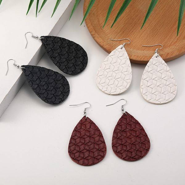 

factory price 7 colors fashion designer pu for women double side weave leather dangle drop waterdrop earrings party wedd, Golden