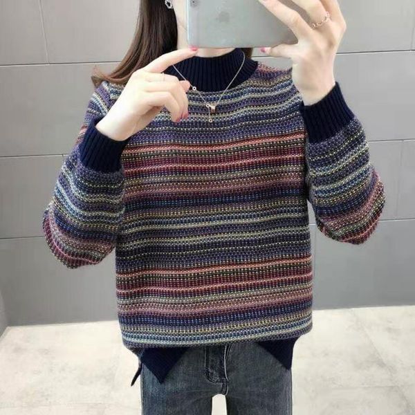 

winter color matching sweaters for women loose women's oversize sweater new knitted o-neck pullovers fashion versatile wear, White;black