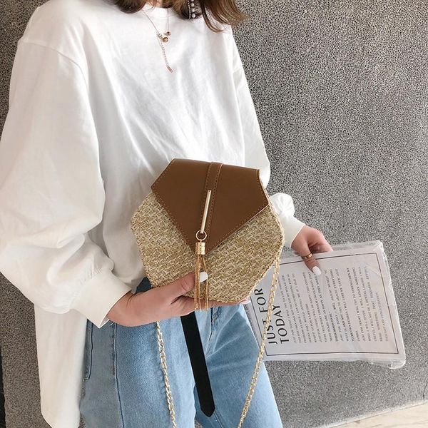 

mulit style straw+leather handbag women summer rattan bag handmade woven beach circle bohemia shoulder bag