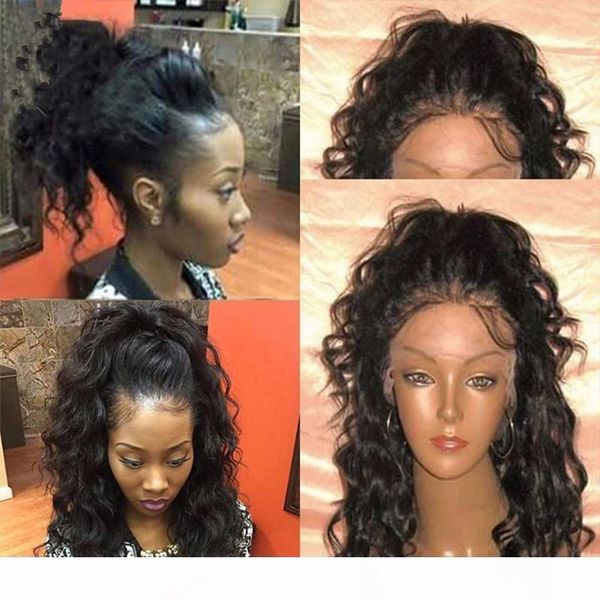 

fashion body wave glueless full lace human hair wigs brazilian virgin hair body wave wigs lace front wig bleached knots, Black;brown