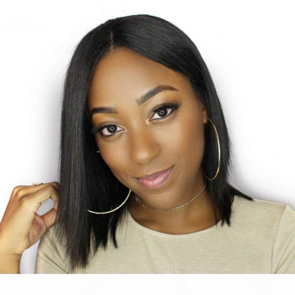 

bob lace front wig short human hair wigs for women straight full lace virgin malaysian hair wigs natural hairline, Black;brown