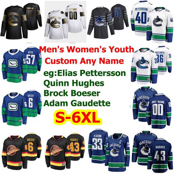 

s-6xl golden edition vancouver canucks hockey jersey 40 elias pettersson quinn hughes thatcher demko brock boeser bo horvat custom stitched, Black;red