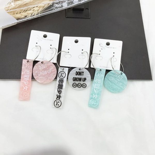 

sncsdk 2021 trendy small fresh text emoticons girl cute acrylic asymmetric long women's stud earring fashion jewelry accessories, Golden;silver