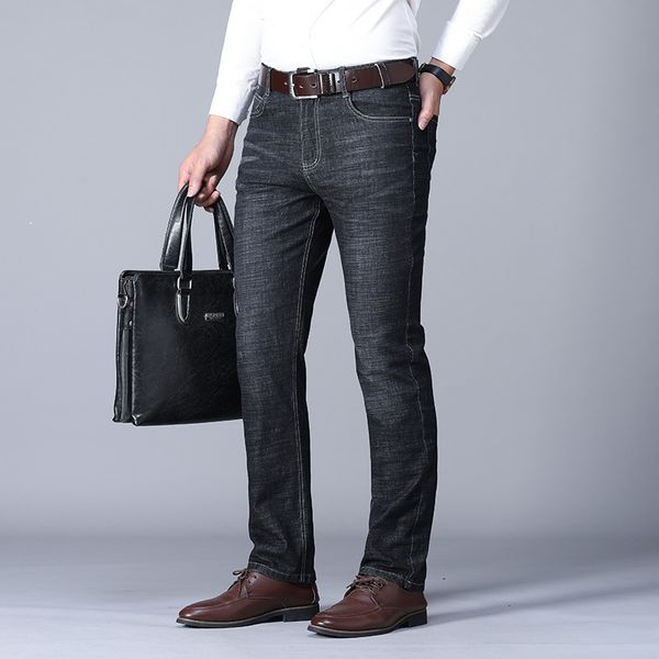 

stretch jeans men's straight tube business casual middle-aged spring summer thin large pants, Blue