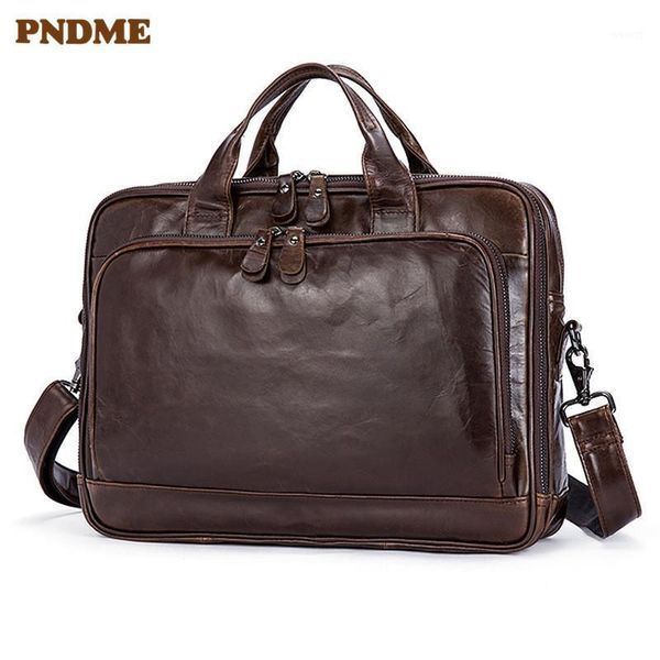 

business vintage natural real oil wax cowhide men's briefcase casual genuine leather handbag work lapshoulder messenger bag1