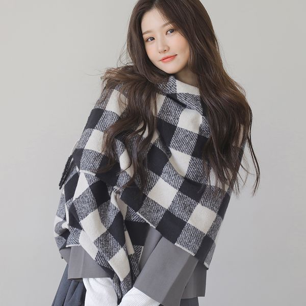 

шарф женщин, осень зима корейской версии ins стиль универсальный классический черный и белый плед утолщенной теплые мужские нагрудник шаль, Blue;gray