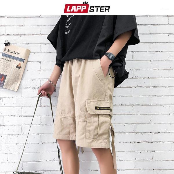 

lappster summer mens vintage cargo shorts 2020 mens pockets korean fashions straight khaki joggers casual hip hop harem pants1, White;black