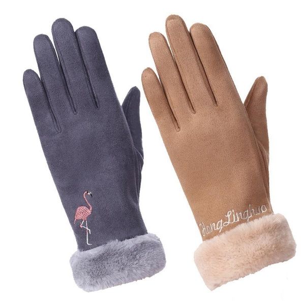 

five fingers gloves fashion women winter warm outdoor touch screen suede plus velvet thick 133, Blue;gray
