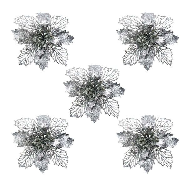 

flowers 5pcs flower glitter artificial 2020 xmas tree ornaments home merry christmas pendant decorations d07