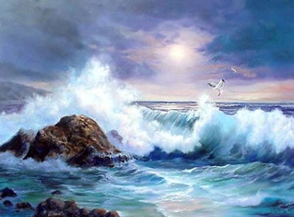 

seascape ocean waves with rock sea birds in sunset home decoration oil painting on canvas wall art canvas pictures 201020