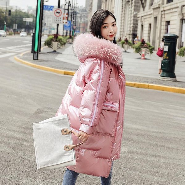 

women's down jacket winter coat female hooded parkas raccoon dog fur collar 90% white duck down jackets abrigo mujer pph18951, Black
