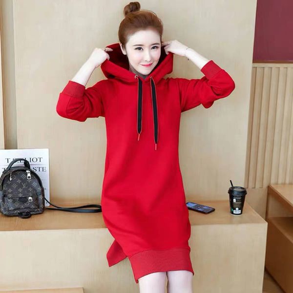 

quality new high fashion women's casual style hoodie hood long sleeve bodycon pocket dress zs2p, Black;brown