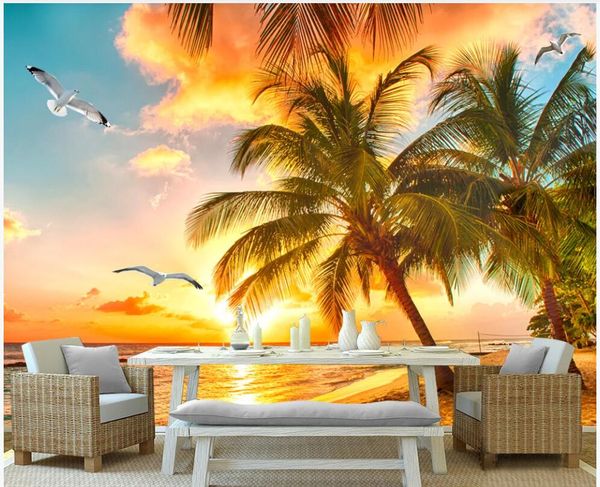 

3d wallpaper custom p mural beautiful seaside sunrise and coconut tree scenery room home decor 3d wall murals wallpaper for walls 3 d
