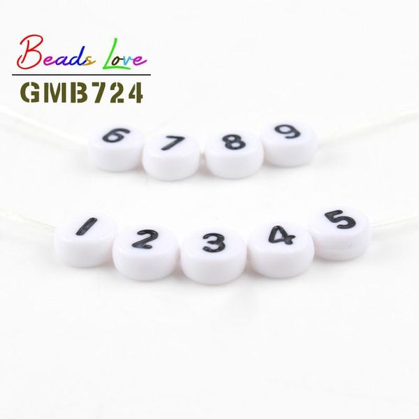 

wholesale 100pcs mixed digital acrylic beads 4x7mm white round flat number beads for jewelry making diy charms bracelet necklace wmtyce