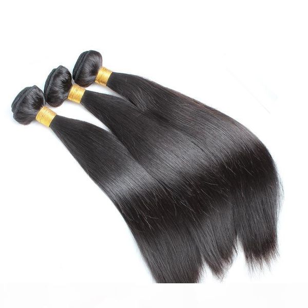

greatremy 3pcs lot 9a peruvian virgin hair weft weave dyeable natural color silky straight human hair extensions, Black