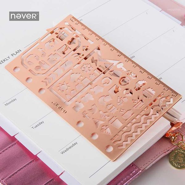

never stationery planner stencils ruler notebook diary multi-function stainless steel ruler for graffiti drawing school supplies1, Purple;pink