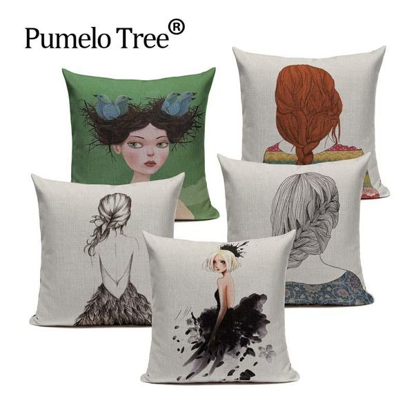 

cotton american pastoral pigtailed girl almofada/cojines 45cmx45cm square home decor houseware 3d lumbar cushion