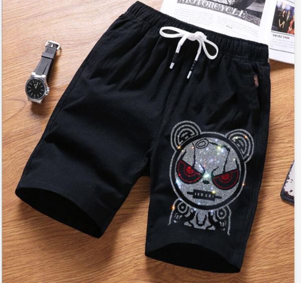 

summer men short pants hip hop short new male trousers mens solid drill short pants rhinestones fit, White;black