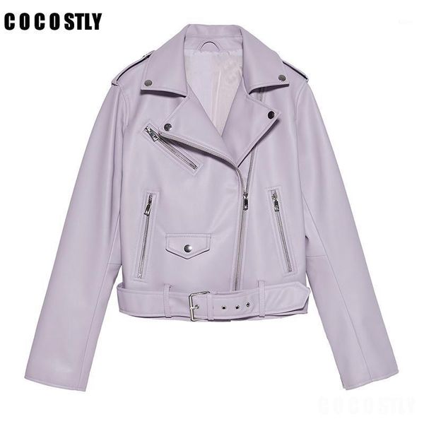 

2020 autumn sashes pu faux leather jacket women zipper slim short biker jackets coat female outwear casacos feminino1, Black