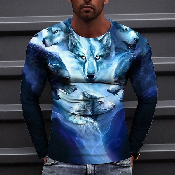 

men's t shirt 3d print graphic prints wolf crew neck daily holiday print long sleeve casual designer big and tall blue k4bm#, White;black