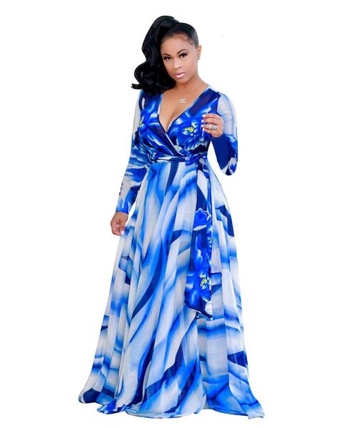 

plus size elegant v-neck long sleeve casual bohe belt split long dress tropical beach vintage maxi sashes aimee30, Black;gray