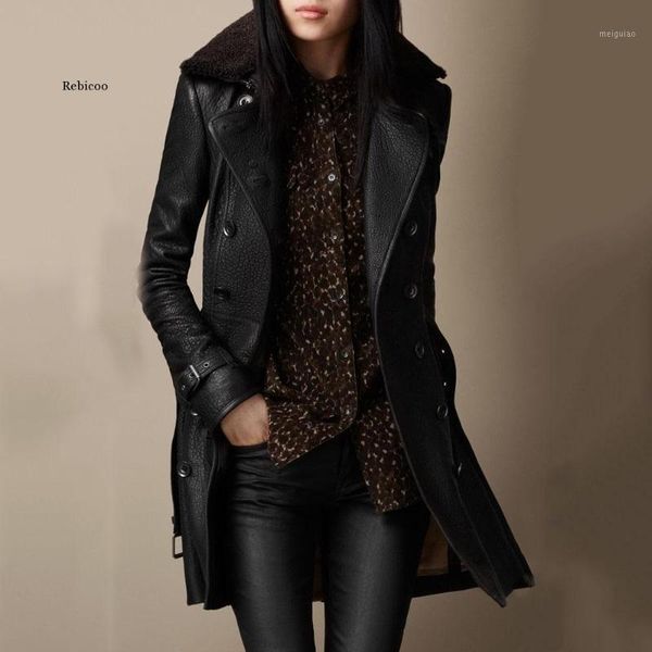 

winter long pu jacket women soft leather coat fashion motorcycle lady spring goth black windbreaker warm1