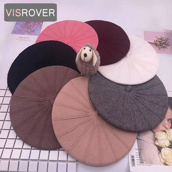

visrover winter woman cashmere beret female knitted wool cap autumn winter hat solid color women boina wholesales, Blue;gray