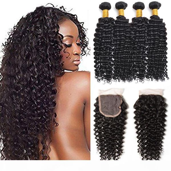 

brazilian kinky curly hair 4 bundles with closure grade 8a unprocessed brazilian virgin curly hair wefts with closure human hair extension, Black;brown
