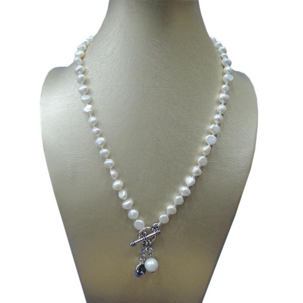 

100% nature freshwater pearl necklace with nice charms,gray crystal pendant, Golden;silver