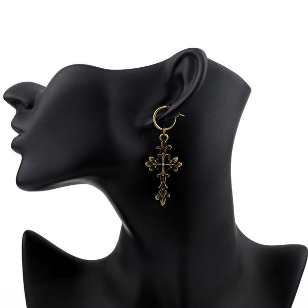 

1pair vintage punk bronze cross skeleton hoop earrings for women men retro gothic big skull endless circle earrings jewelry e357 wmtiam, Bronze;silver