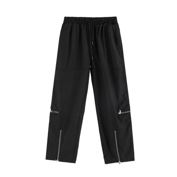 

men's pants autumn trousers retro street loose overalls zipper decoration casual straight wide-leg lazy wind, Black