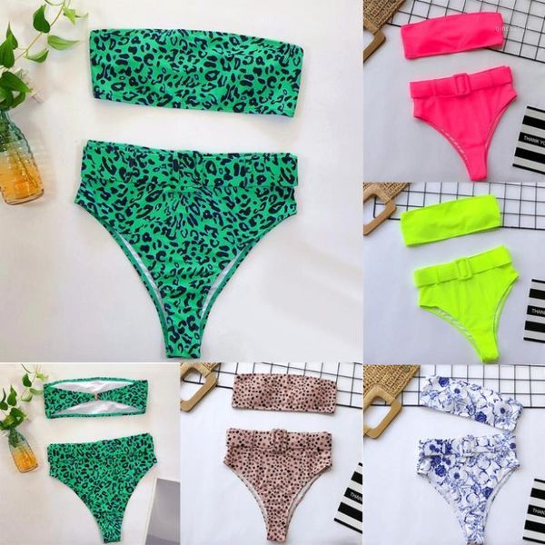 

high waist bikini 2020 floral print swimwear women swimsuit high leg bandeau bikinis set swimming for bathing suit woman sw1