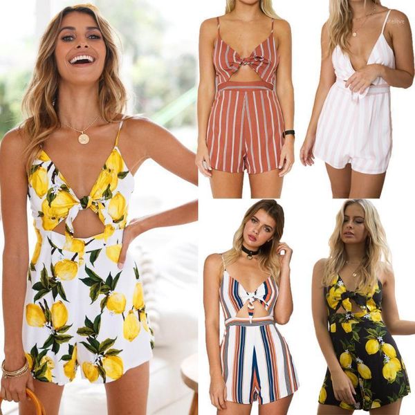 

4-color stripe print playsuit women strapless jumpsuit dew belly playsuit backless shirt short pants 2020 new1, Black;white