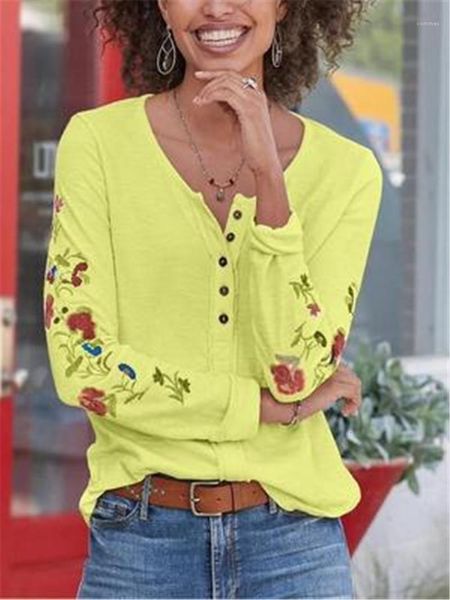 

sleeve v-neck tee clothes designer summer female thin casual loose buttons tshirts women embroidered t-shirt fashion trend long, White