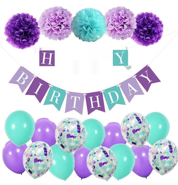 

qgj4o ball theme pink mixed color green colorful blue mermaid theme ball flag matching set decorative supplies paper flower mermaid flag sat