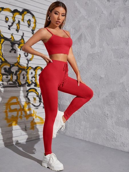 

petite cami crop & tie front leggings set q7zd#, White