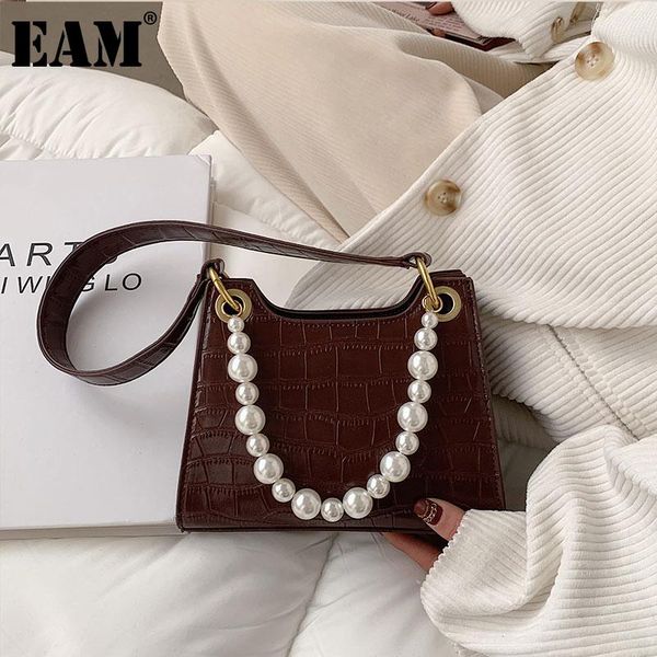 

cross body [eam] women pearls crocodile pattern pu leather flap personality all-match crossbody shoulder bag fashion tide 2021 18a1343