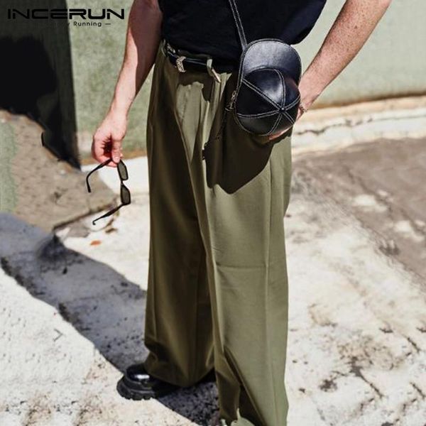 

men's pants incerun fashion men straight solid color loose button joggers pockets casual trousers streetwear pantalones hombre 5xl, Black